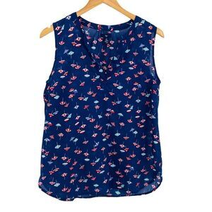Gap navy red umbrella print v-neck lightweight top size medium